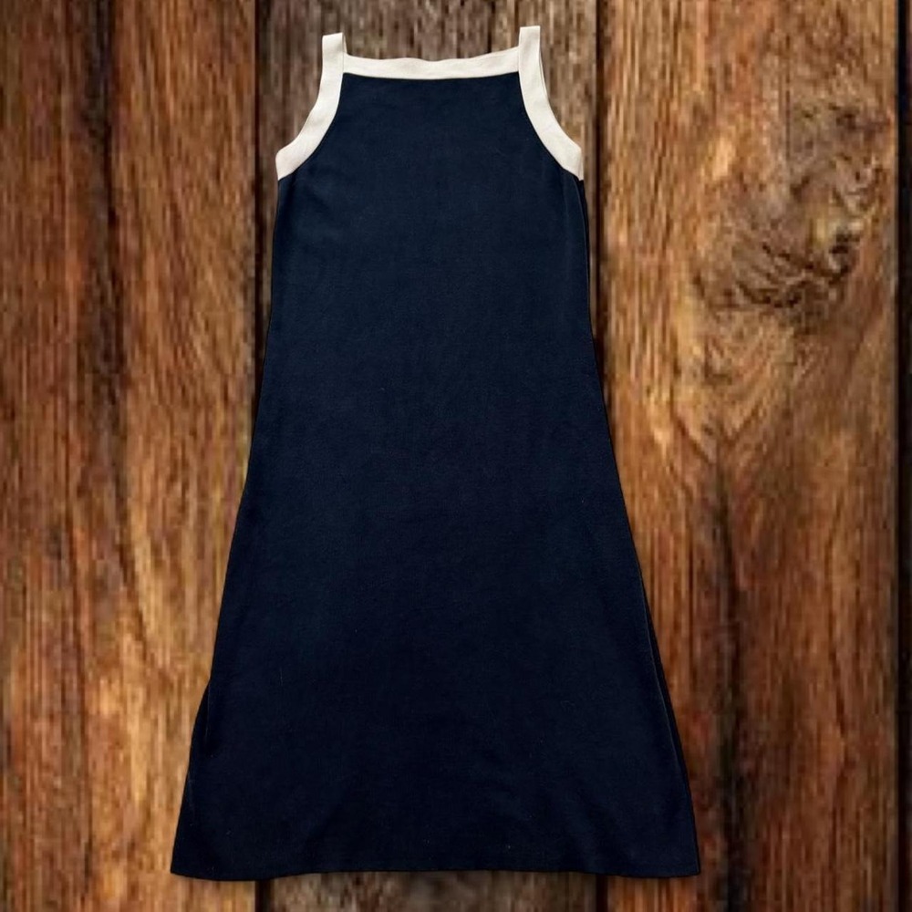 Ann Taylor Womens Dress Navy Blue Vintage 90s Silk Knit Contrast Trim Size M